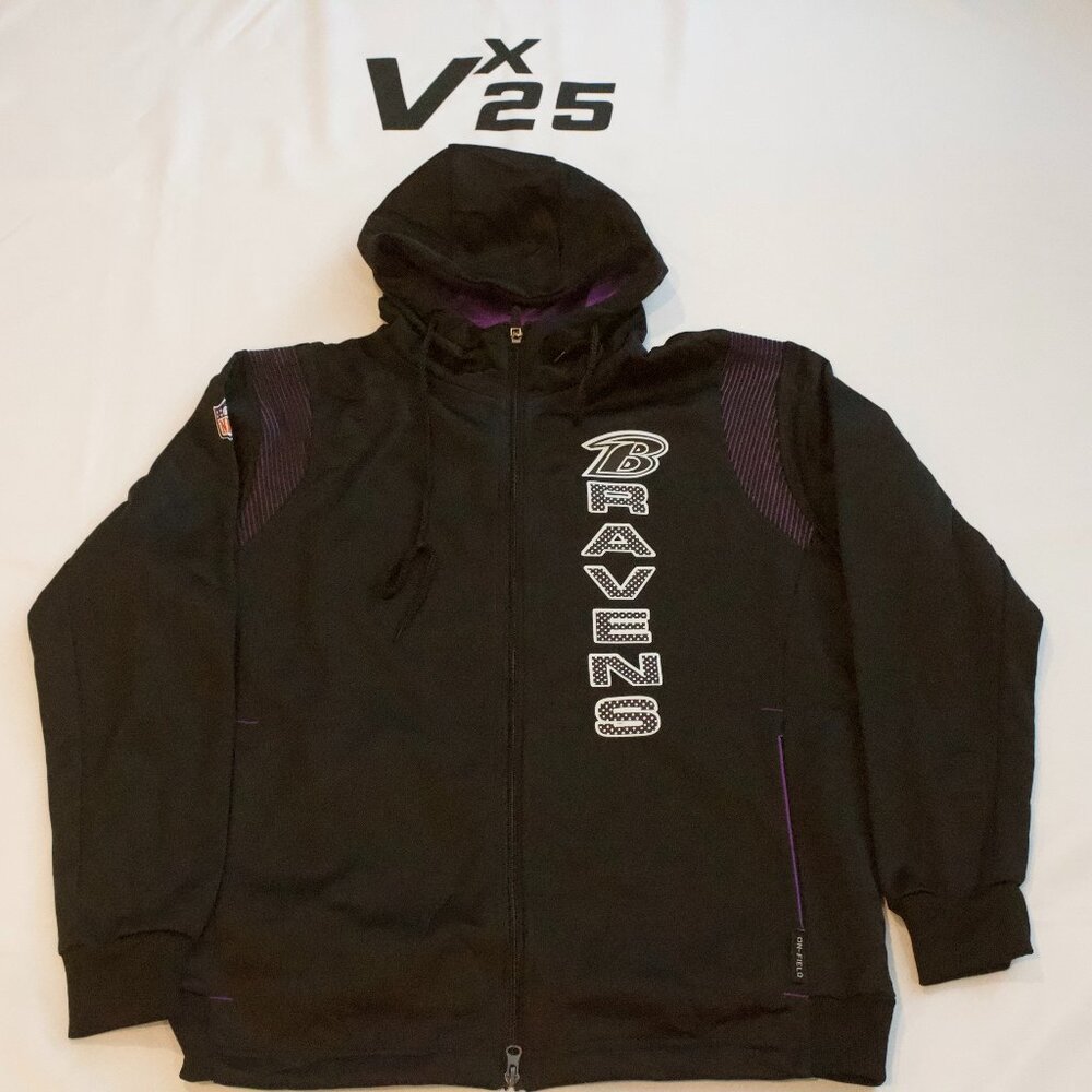 NEW Baltimore Ravens Black Zip Up Hoodie Sweatshirt Polyester Sz Lg